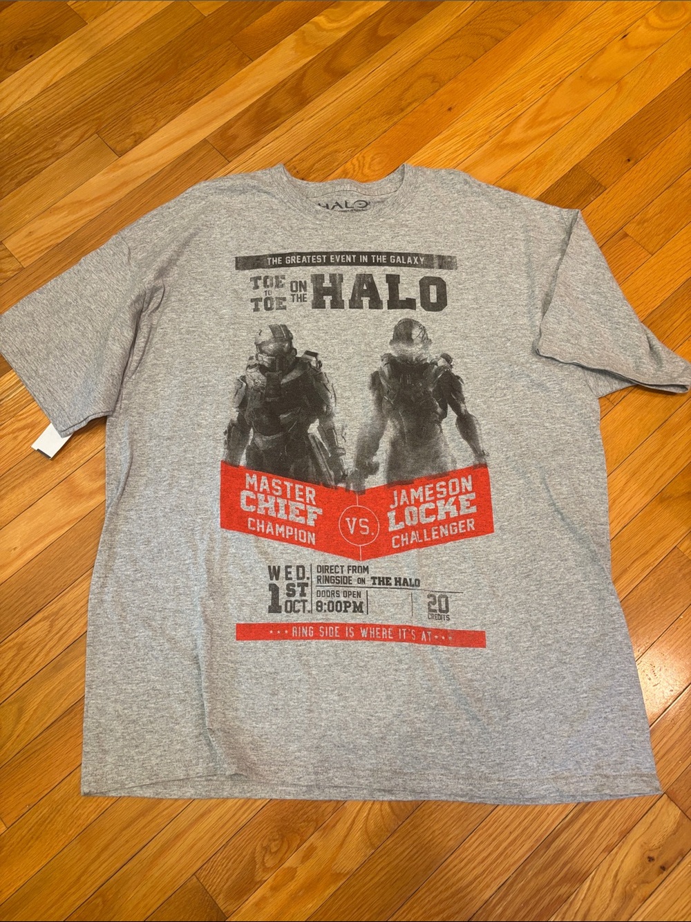Halo Grey Graphic Tee with Red Accent Print